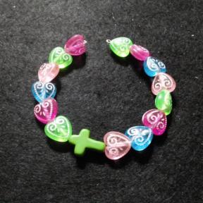 Green Cross & Multi Color Heart Charm Bracelet