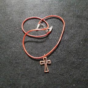 Rose Red Color Cross On Red Cord Necklace