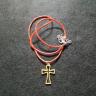 Gold Color Cross on Red Cord Necklace